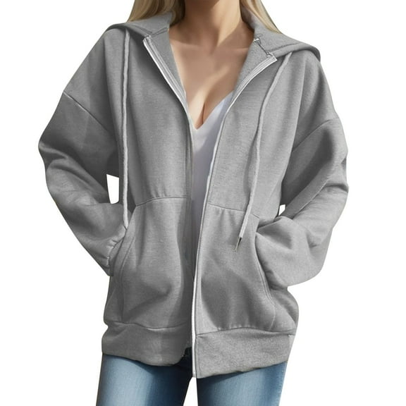 Cathalem Women's Solid Color Pullover Hoodie - Long Sleeve Casual Sweatshirt with Kangaroo Pocket, Cozy Fleece Lined Hooded Sweater for Women (Grey,L)
