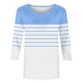 thumbnail image 3 of Scyoekwg 3/4 Sleeve Tops for Women Plus Size Crew Neck Pullover Tops Trendy 3/4 Sleeve T Shirts Casual Comfy Lightweight Ladies Blouses Striped Print Loose Blouses (Light Blue,XL), 3 of 4
