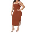 thumbnail image 4 of Agnes Orinda Women's Plus Size Mother's Day Knit Tank Dresses Contrast Side Slit Square Neck Sleeveless Summer Dresses 4X Orange, 4 of 6
