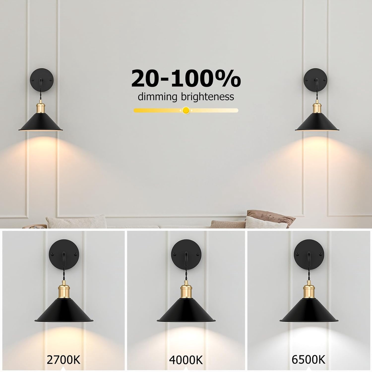 Laboreducer Battery Operated Wall Sconce Set of 2, 5000mAh Rechargeable High Brightness Wall Lamp, 3 Color Temperature RGB Wall Lights with Remote, Memory Function,Timer for Bedroom Living Room