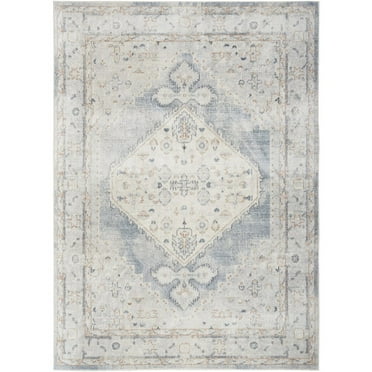 HomeRoots 5' X 7' Light Blue Oriental Power Loom Distressed Washable Area Rug