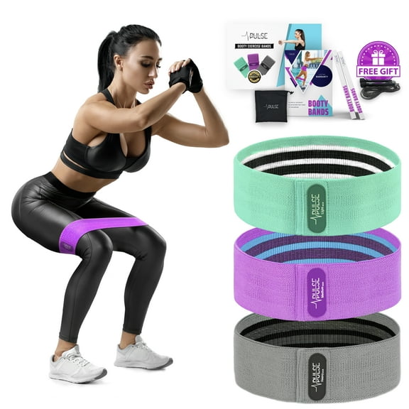 Pulse Athletics Resistance Bands for Legs and Butt, 3 Nonslip Booty Bands, Exercise Bands, Glute, Thigh and Hip Training for Men/Women- Premium Training E-Book Included. (Set of 3)
