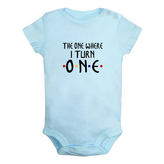 The one Where I turn ONE Funny Rompers For Babies, Newborn Baby Unisex Bodysuits, Infant Jumpsuits, Toddler 0-12 Months Kids One-Piece Oufits (Blue, 18-24 Months)