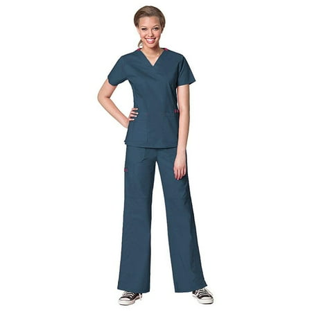 

WonderWink FLEX Women s Scrubs Verity V-Neck Darted Top & Faith Multi-Pocket Cargo Pant Set