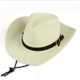 thumbnail image 2 of Sombrero de playa plegable unisex de ala ancha tejido a crochet Vorkoi Cowboy, paja de papel, color blanco crema, 2 of 6
