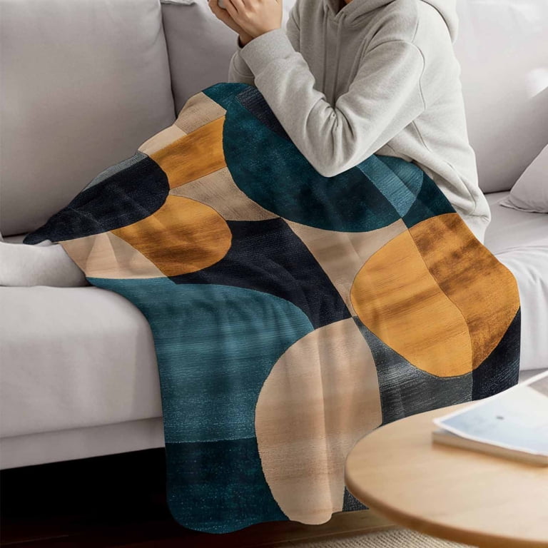 Turquoise Orange Blanket Soft Cozy Warm Twin Blanket for Bed