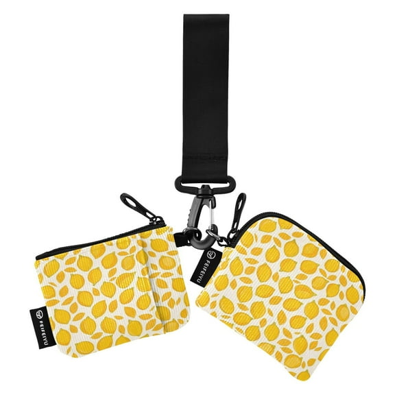 Portable Coin Purse Two 4.13x4.13 Iinches 4.13x3.5 Inches Wrist Coin Purse Keys Coin Purse Portable Women's Purse Beautiful Yellow Lemon Seamless
