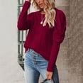 thumbnail image 5 of Hinvhai Plus Size Sweater Tops On Seasonal Clearance Autumn and Winter Women's Pullover Blouse Knitting Long Sleeve Solid Tops Sweaters Wine 10(XL), 5 of 9
