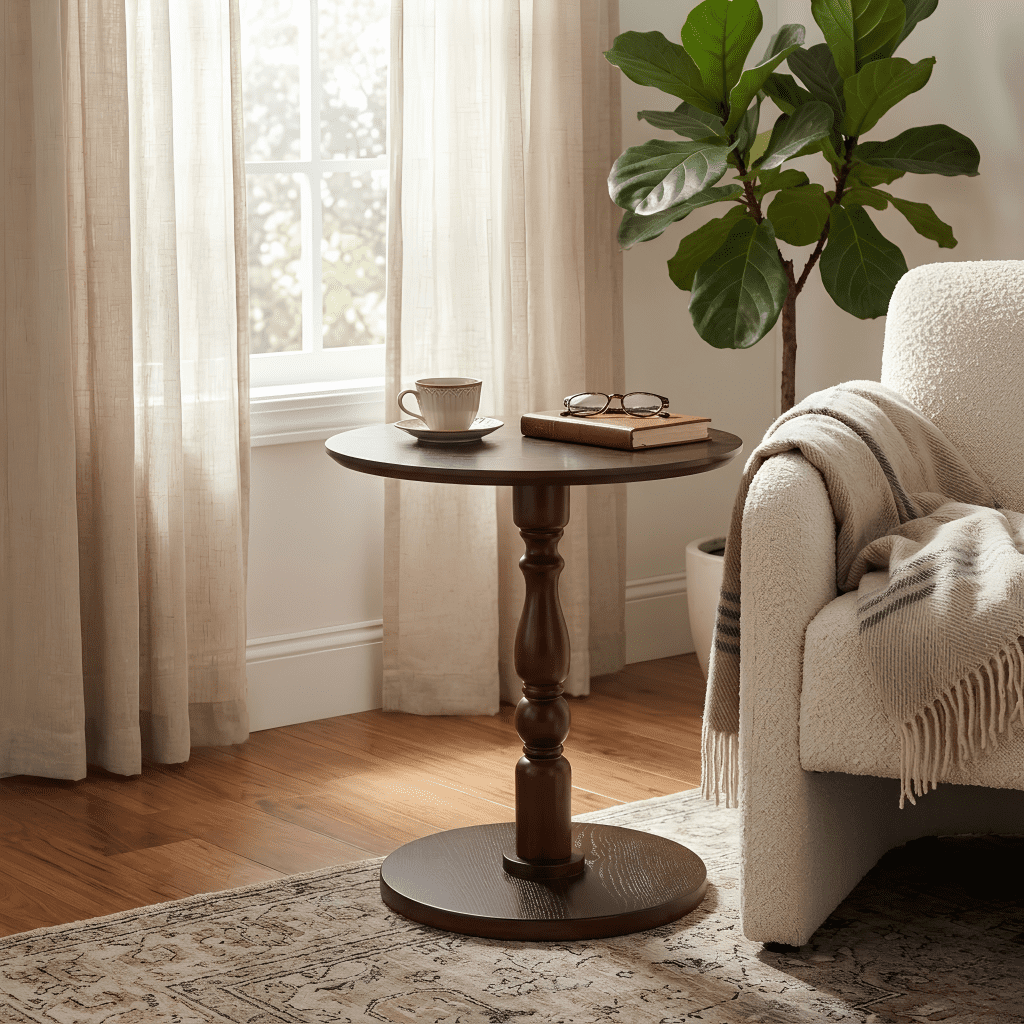 Homy Casa Round Side Table, 23.22 in Small Pedestal End Table for Living Room Bedroom, Walnut