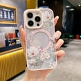 thumbnail image 3 of Flower Magnetic Phone Case For iphone 15 14 13 12 11 Pro Max Wireless Charging Creative Transparent Silicone Cover Back Case, 3 of 5