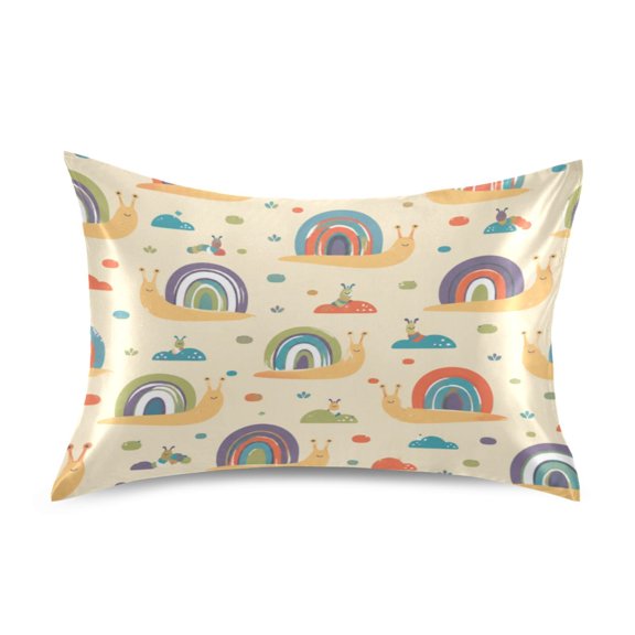 Satin Pillow Case Envelope Pillow Covers Standard Size Soft Pillow Cases for Bedroom, Cream Snails Printed