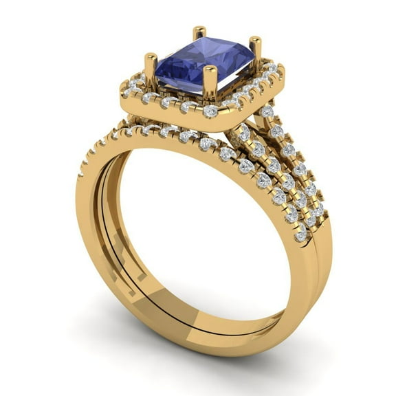 Clara Pucci 18K Yellow Gold 1.72 Simulated Tanzanite Engraveable Engagement Ring Wedding Band Set