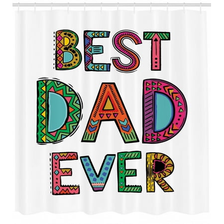 Saying Shower Curtain, Happy Fathers Day Themed Best Dad Ever Wording with Tribal Letters on Plain Backdrop, Fabric Bathroom Set with Hooks, Multicolor, by (Best Lacrosse Helmet For Concussions)