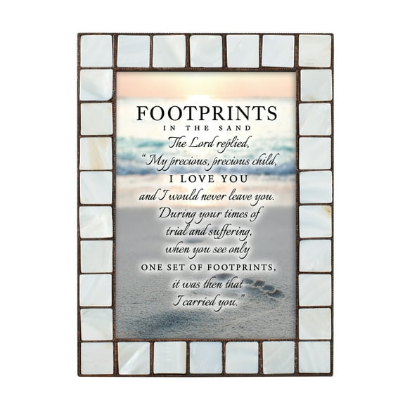 Cottage Garden Footprints in The Sand Mother of Pearl Amber 5 x 7 Table Top and Wall Photo Frame