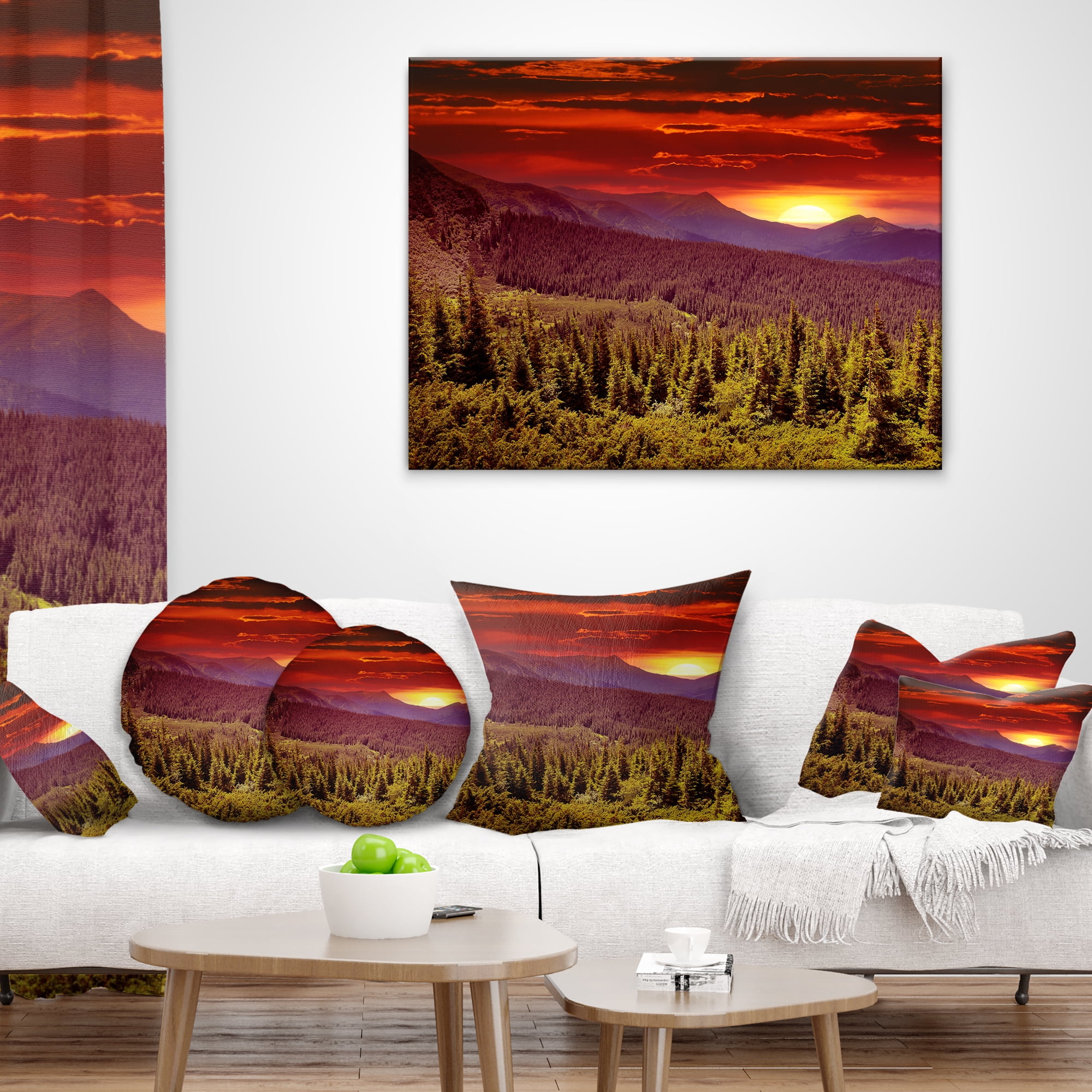 Designart Colorful Sunrise Over Mountains - Landscape Photography Throw Pillow - 16x16