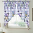 thumbnail image 2 of Purple Flowers Swag Valances for Windows, Kitchen Window Curtains Over Sink, Weeping Spring Floral Bicycle Checkered Window Treatment Curtains for Living Room/Bedroom Curtains 2 Panel Sets 36"x45", 2 of 8