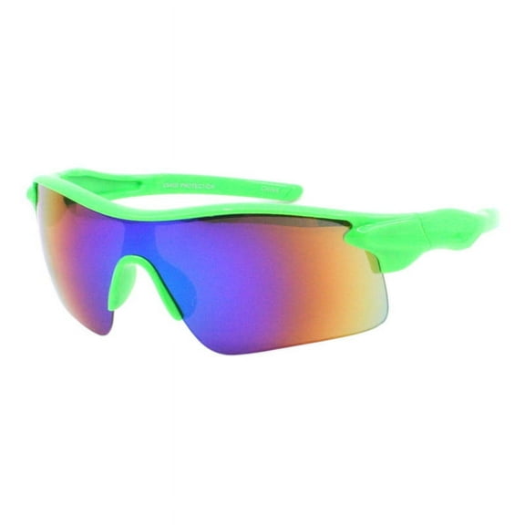 Kids Boys & Girls Sunglasses Sporty Wrap Around Half Rim Mirror Lens UV400 Green