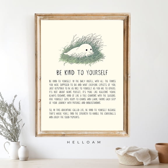 369 Prints Ghost Poster, Cute Ghost, Be Kind To Yourself Art Poster, Quote Art Print, Eclectic Wall Art, Home Decor, Mindfulness, UNFRAMED, 8x12