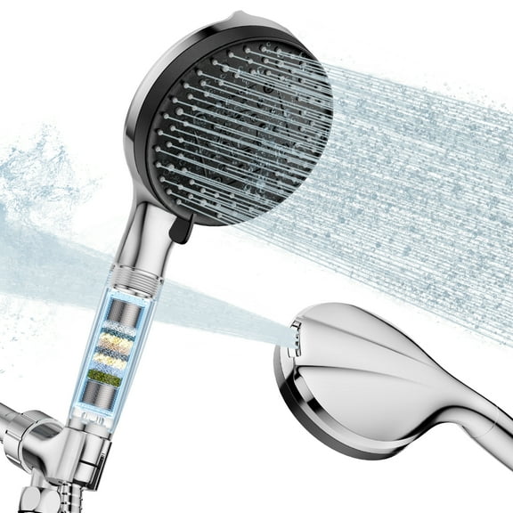 KINGTACK Shower Head with Handheld, 10 Spray Mode Shower Head with Filters, Remove Chlorine & Hard Water - Reduces Dry Itchy Skin, Chrome