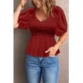 thumbnail image 4 of Women's Red Puff Sleeve Smocked Top, 4 of 16
