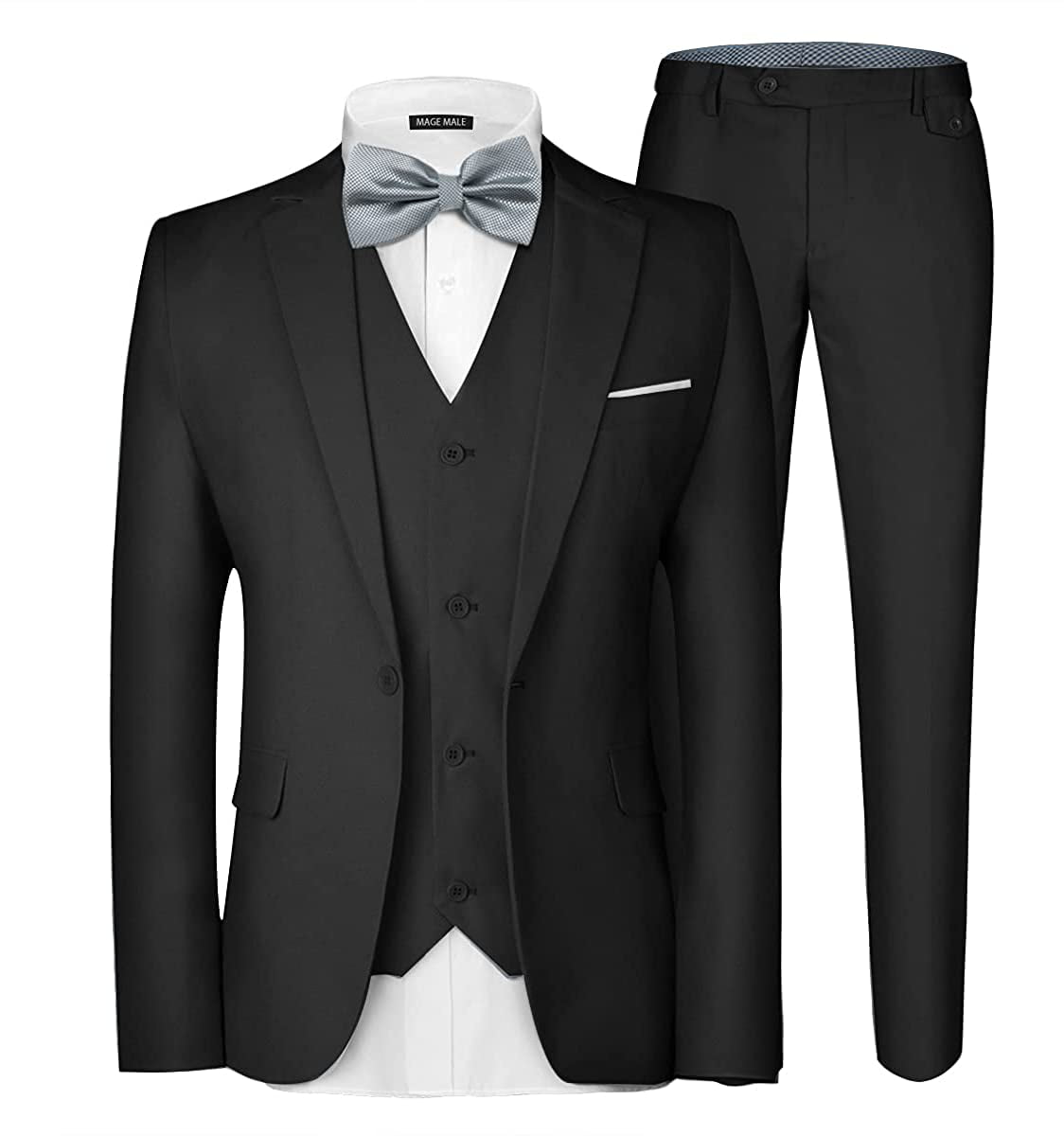 MAGE MALE Men's 3 Pieces Suit Elegant Solid One Button Slim Fit
