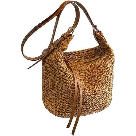 MMYGU Handwoven Round Rattan Bag Straw Crossbody Shoulder Bag for Women Bohemian Straw Tote Bag Beach Carrying Handbag