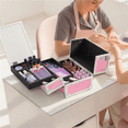 thumbnail image 2 of Renwick Portable Makeup Train Case with Mirror and 2 Trays, Glitter Pink, 2 of 10