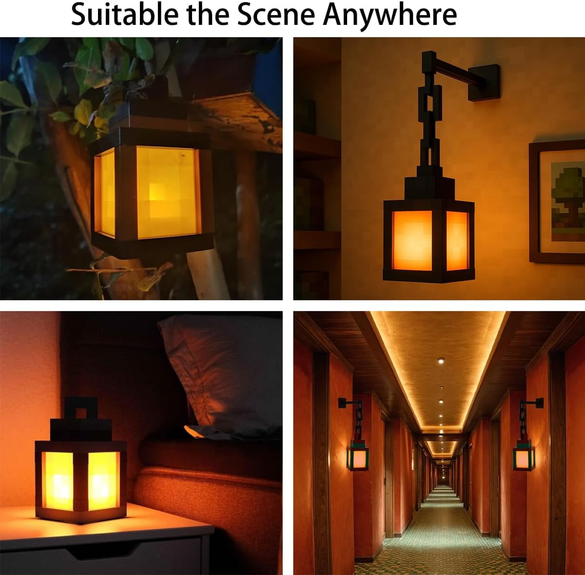 Pixelated Lantern Night Light, 2026 Xmas Gift LED 16 Colors Change Hanging Lantern Lamp from Minecraft - Rechargeable Wall Tabletop Night Lights for Gamer Boys Girls Man(x)