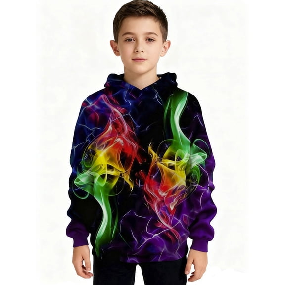 Hpapadks Hoodies for Boys Boys Streetwear Digital Print Hoodie Long Sleeve Pullover Girls Sweatshirt Purple 7-8 Years