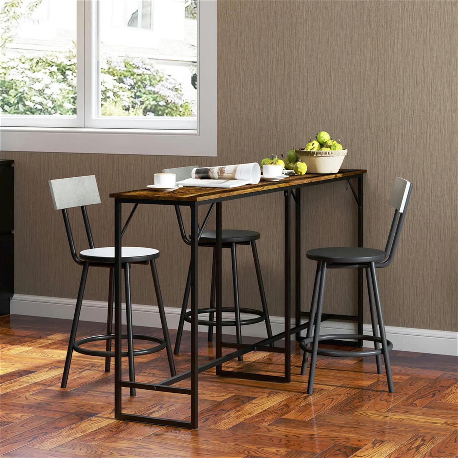 Demi Bonn 70" Industrial Bar Tables with Charging Station, Steel Rectangular Bar Height Pub Table for 4 to 6 People for Dining Room, Home Office, Brown