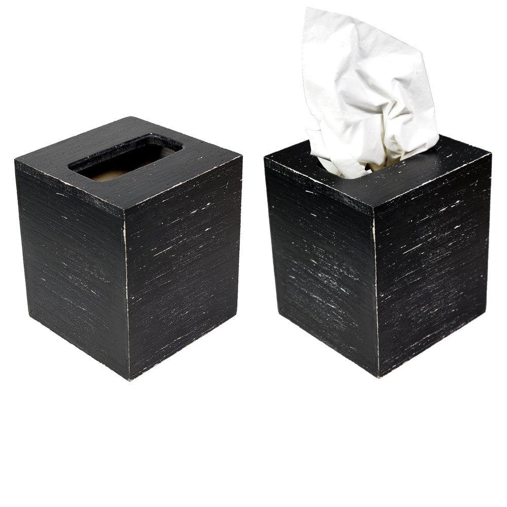 Rustic Black Barnwood Tissue Box Cover Tissue Cube Box (Pack of 2
