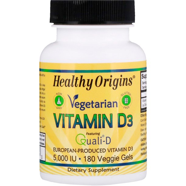 Healthy Origins Vegetarian Vitamin D3 5000 IU Vegetarian Softgels, 180