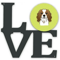 Carolines Treasures BB1286WALV Checkerboard Lime Green Cavalier Spaniel Metal Wall Artwork LOVE 12X12 multicolor