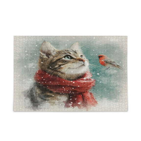 WOBOGO Winter Cat Puzzle Challenge 500 Piece Jigsaw Suitable for Game Night Finished Size 20.5 x 14.9in