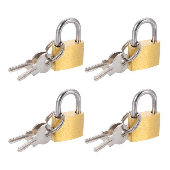 Uxcell Solid Brass Padlock with Keys, 4 Pcs 3/8" Wide Body Waterproof Rustproof Keyed Locks for Storage Unit Sheds Garages Fence Gym Locker
