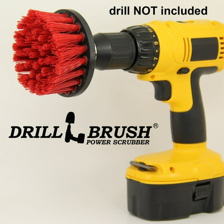 4 Inch Brush - 4 inch Long Bristle Red Stiff Nylon Powered Stone, Brick Cleaning Brush by Drillbrush