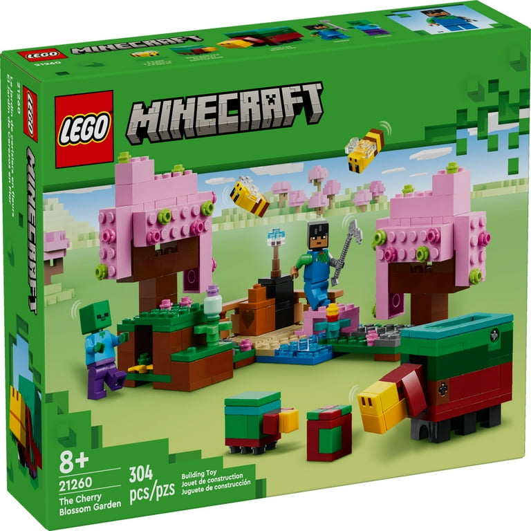 LEGO Minecraft The Cherry Blossom Garden Video Game Toy for Kids Building Set with 2 Minecraft Minifigures Bees and a Sniffer Figure Hands on