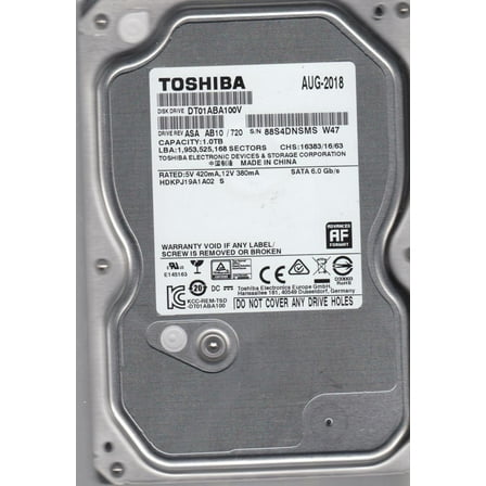 DT01ABA100V, AB10/720, HDKPJ19A1A02 S, Toshiba 1TB SATA 3.5 Hard Drive