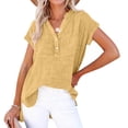 thumbnail image 3 of TaTaai Women's Casual Button Down Top V-Neck Short Sleeve Side Slit Hem Solid Color Blouse Loose Fit Soft Lightweight Spring Summer Daily Beach Wear Gift, 3 of 5