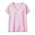 thumbnail image 6 of MaFYtyTPR Women's V-Neck Plaid Blouse Solid Short Sleeve Loose Fit Checkered Tops for Summer Daily Casual Wear Pink XL, 6 of 6