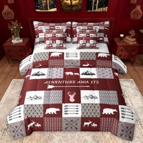 Manfei Jungle Wildlife Deer 7pcs Bedding Comforter Set,Country Farmhouse Lodge Queen Bedding Sets,Outdoor Adventure Queen Sheet Sets For Kids,Breathable Home Decor Reversible