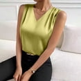 thumbnail image 6 of Women's Silk Satin Tank Tops V Neck Pleated Dressy Casual Sleeveless Blouses Summer Business Work Shirts Solid Color Tanks, 6 of 8