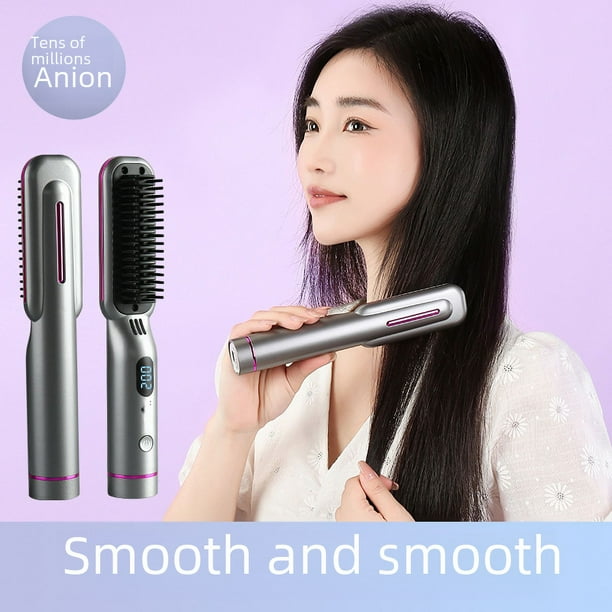 Peine para cabello liso con iones negativos que no daña el cabello, placa alisadora con clip, rizador de cabello, peine eléctrico portátil de doble uso, férula para cabello esponjoso,