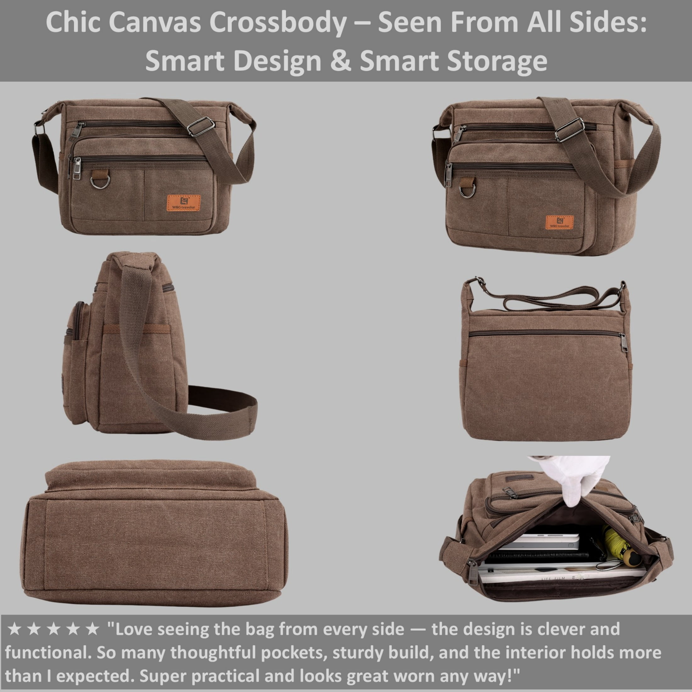 Crossbody Messenger Bag for iPad Pro 12.9 inches, Rfid Shoulder Purse w/Water Bottle Holders, 13 inch Laptop Briefcase, Built-in Wallet With AirTag Case Brown