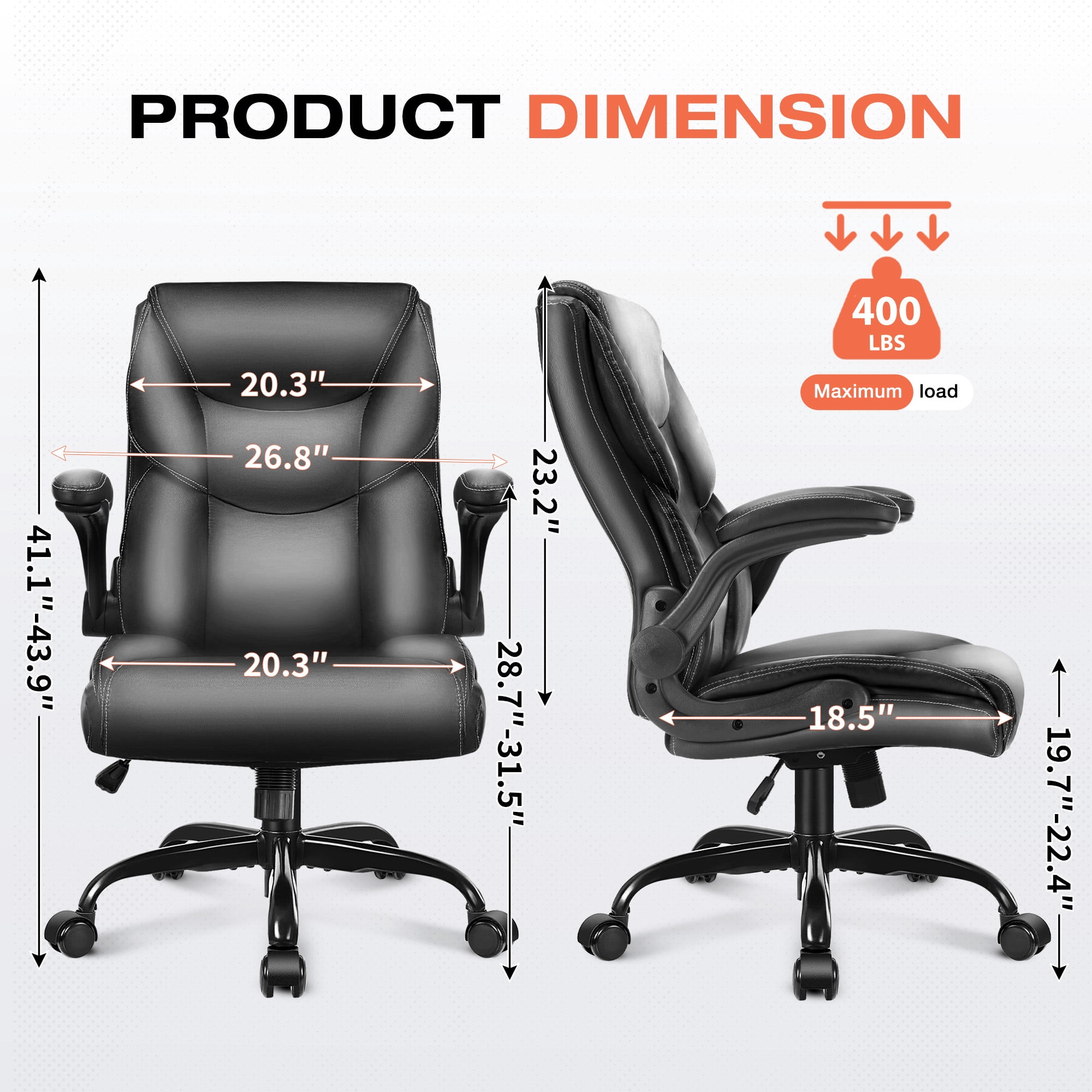 JONPONY Leather Office Chair, Big and Tall Office Chair 400LBS Wide Seat Ergonomic Computer Desk Chair High Back Executive Leather Chair Adjustable Task Chair, Black