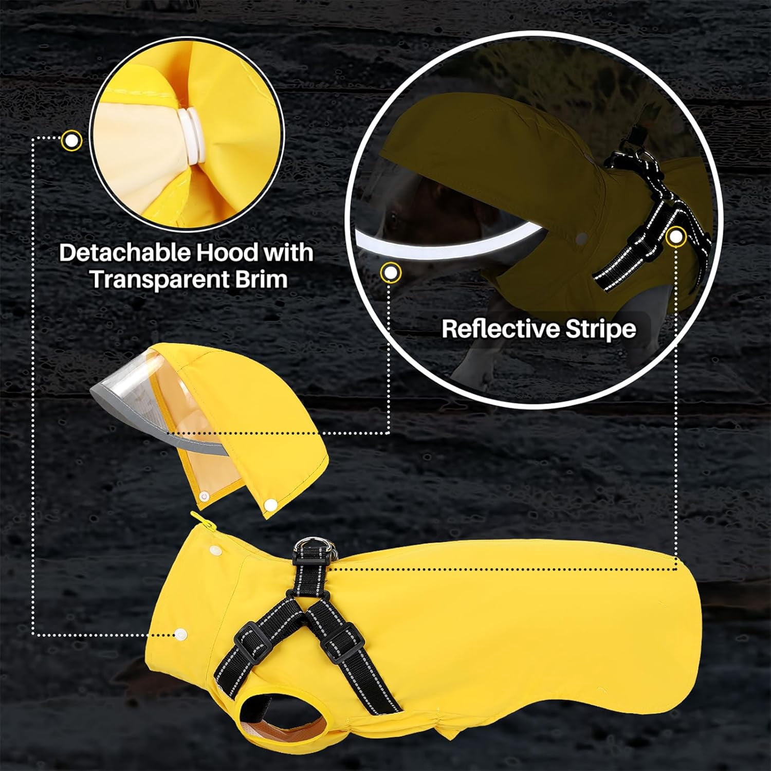 Dog Raincoat Waterproof - Dog Rain Jacket with Harness and Hood Lightweight, Reflective Dogs Rain Coat for Large Medium Small Dogs Girl Boy Puppy Poncho Pet Clothes (Yellow, XL)