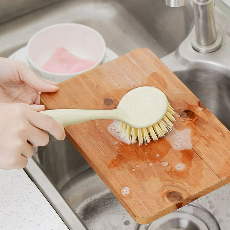 Wovilon Kitchen Dish Brush Handle Dish Scrubber Built-In Scraper