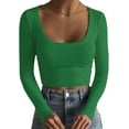 thumbnail image 1 of HSHDLDF Women's Square Neck Long Sleeve Ribbed Slim Fitted Casual Basic Crop Top, 1 of 6