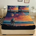 thumbnail image 2 of 3-Piece Astronauts Cosmic View Print Bed Sheet Set - Ultra Soft Fitted Sheet & Pillowcases, Floral Bedding Collection for Girls, Teens and Adults, 2 of 10