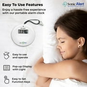 Sonic Alert - Sonic Shaker Portable Super Loud Digital Alarm Clock for Heavy Sleepers, Compact Design, White